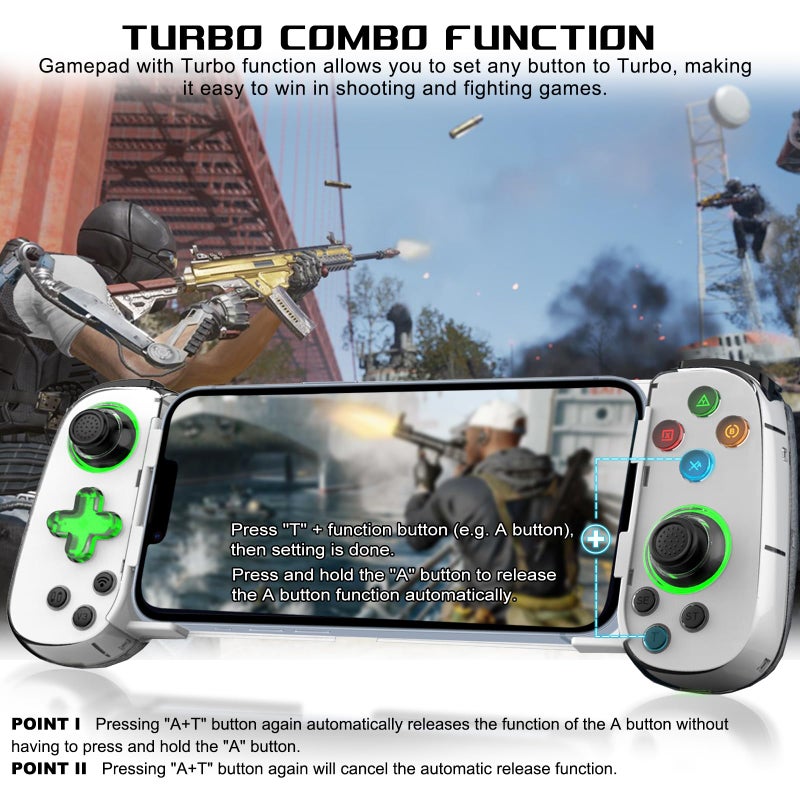 arVin Wireless Gaming Controller for iPhone, Android with Phone CASE Support & Green Light, Bluetooth Gamepad for iPhone/iPad/Samsung/Tablet/Switch/PS4/PC, Call of Duty Mobile, Genshin Impact, Diablo - Image 5