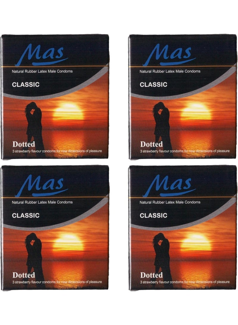MAS Classic Dotted Condoms – Natural Latex | Pack of 4 Boxes (3 Condoms per Box) - Image 1
