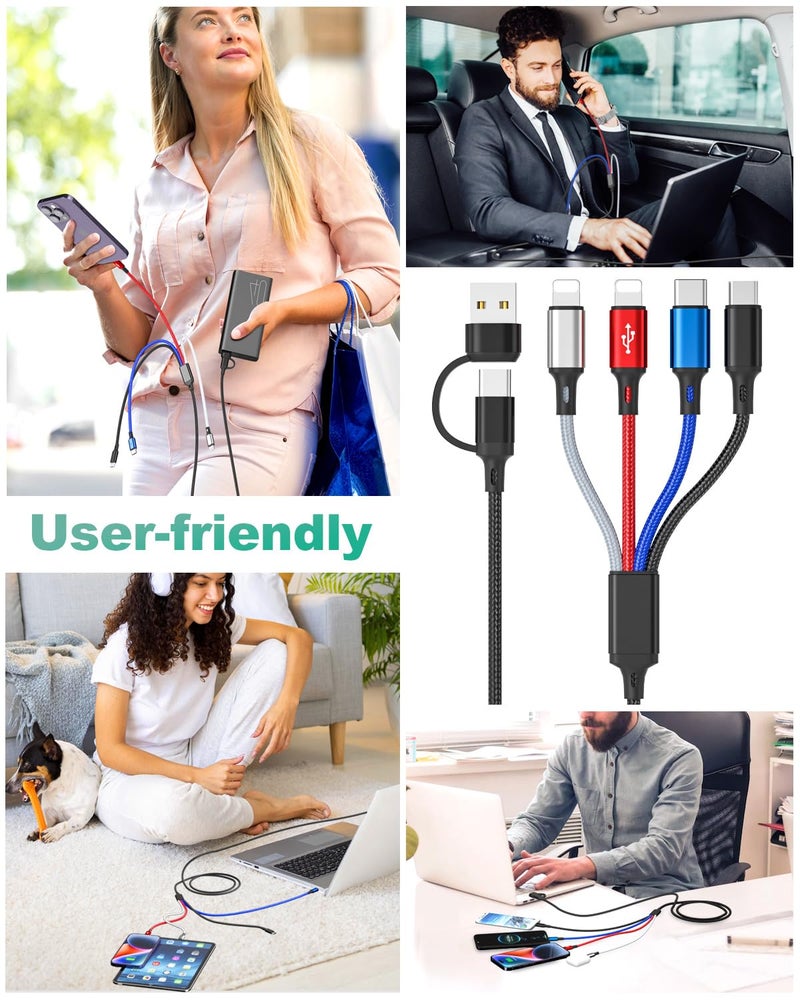 HanCenDa Multi Charging Cable (3Pack 6FT) 4 in 1 USB Charging Cable for Multiple Devices, Braided Universal Phone Charger Cord with USB A/C to 2*Lighting/Typc C/Micro USB Port for iPhone 17/16/15/Android Phone - Image 5