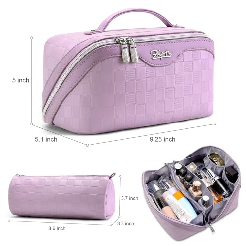 BOYATU Travel Makeup Bag Organizer Cosmetic Bag: 3 Pcs Set Make up Bags for Women with Handle - Waterproof Vegan Leather Toiletry Bags Travel Essentials Pouch with Compartments (02-Purple) - Image 2