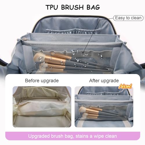 BOYATU Travel Makeup Bag Organizer Cosmetic Bag: 3 Pcs Set Make up Bags for Women with Handle - Waterproof Vegan Leather Toiletry Bags Travel Essentials Pouch with Compartments (02-Purple) - Image 4