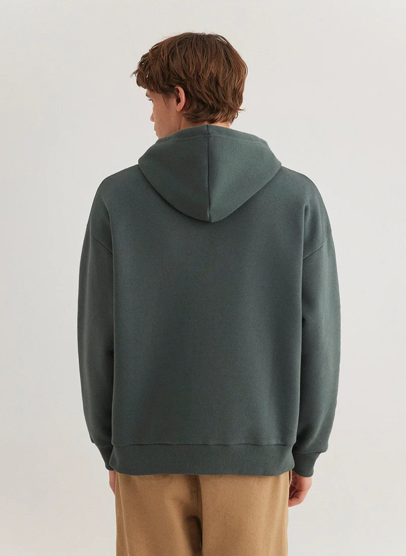 MAVI Blue Logo Printed Hooded Green Sweatshirt