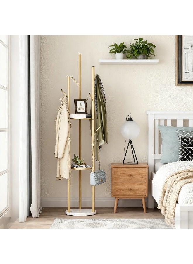 YQbest Freestanding Coat Rack, Luxury Modern Hat Stand for Home Entryway, Multi-Hook Hanging Storage with Sturdy Base, Durable Standing Garment Organizer (Gold) - Image 1