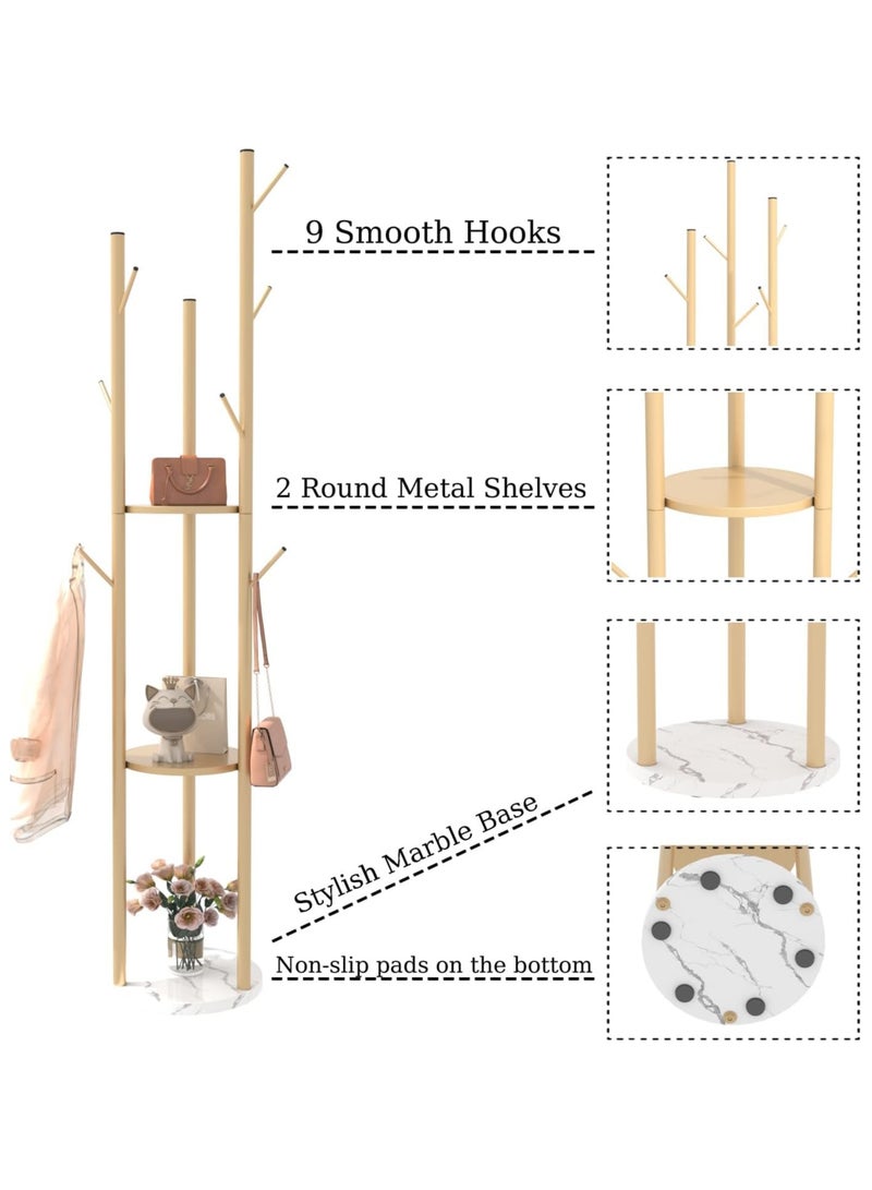 YQbest Freestanding Coat Rack, Luxury Modern Hat Stand for Home Entryway, Multi-Hook Hanging Storage with Sturdy Base, Durable Standing Garment Organizer (Gold) - Image 4