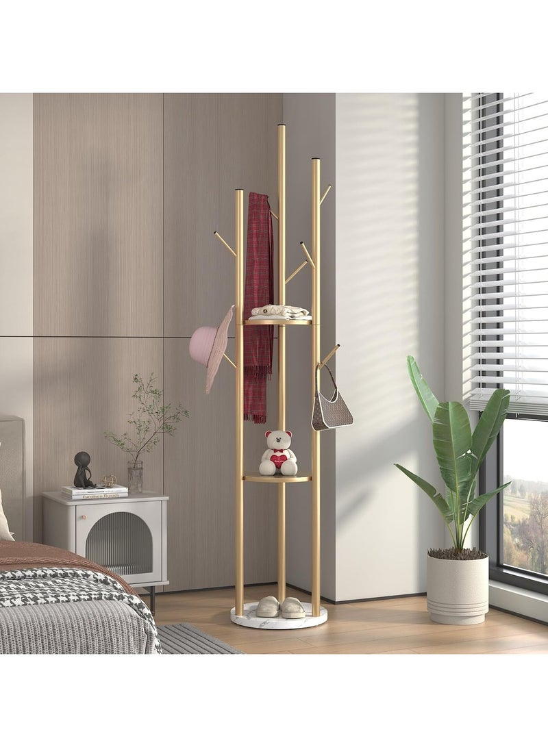 YQbest Freestanding Coat Rack, Luxury Modern Hat Stand for Home Entryway, Multi-Hook Hanging Storage with Sturdy Base, Durable Standing Garment Organizer (Gold) - Image 3