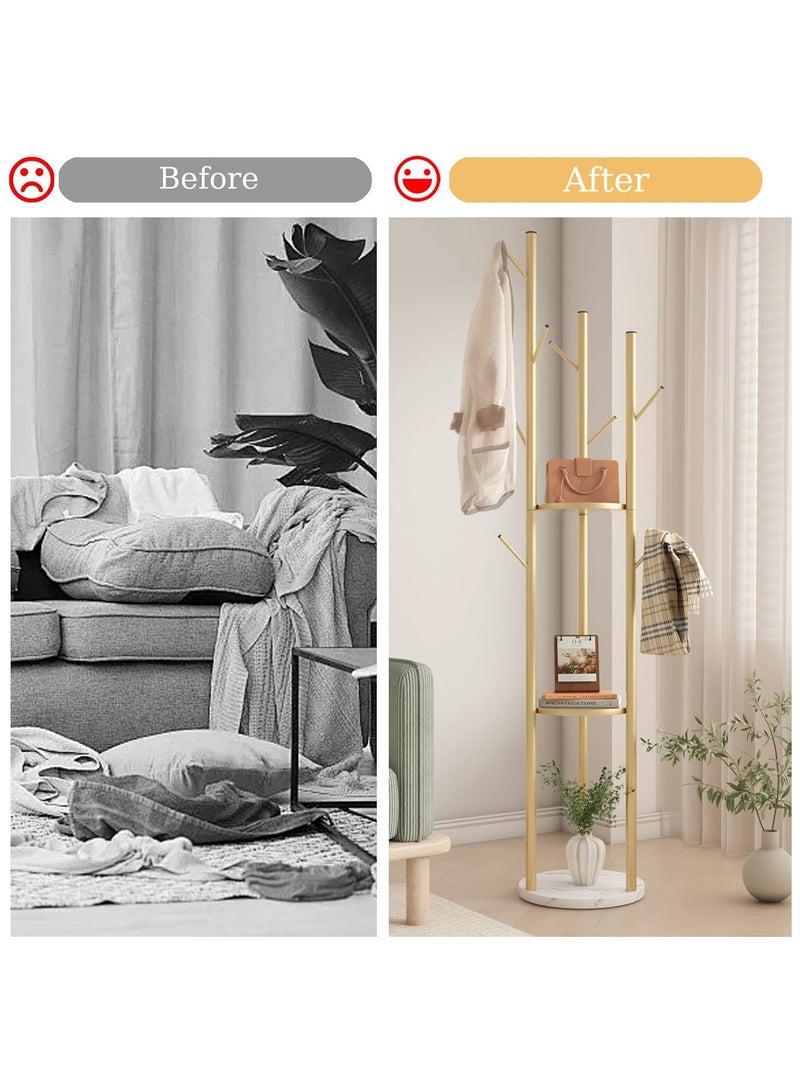 YQbest Freestanding Coat Rack, Luxury Modern Hat Stand for Home Entryway, Multi-Hook Hanging Storage with Sturdy Base, Durable Standing Garment Organizer (Gold) - Image 5
