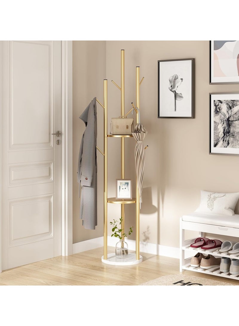 YQbest Freestanding Coat Rack, Luxury Modern Hat Stand for Home Entryway, Multi-Hook Hanging Storage with Sturdy Base, Durable Standing Garment Organizer (Gold)  - Image 1
