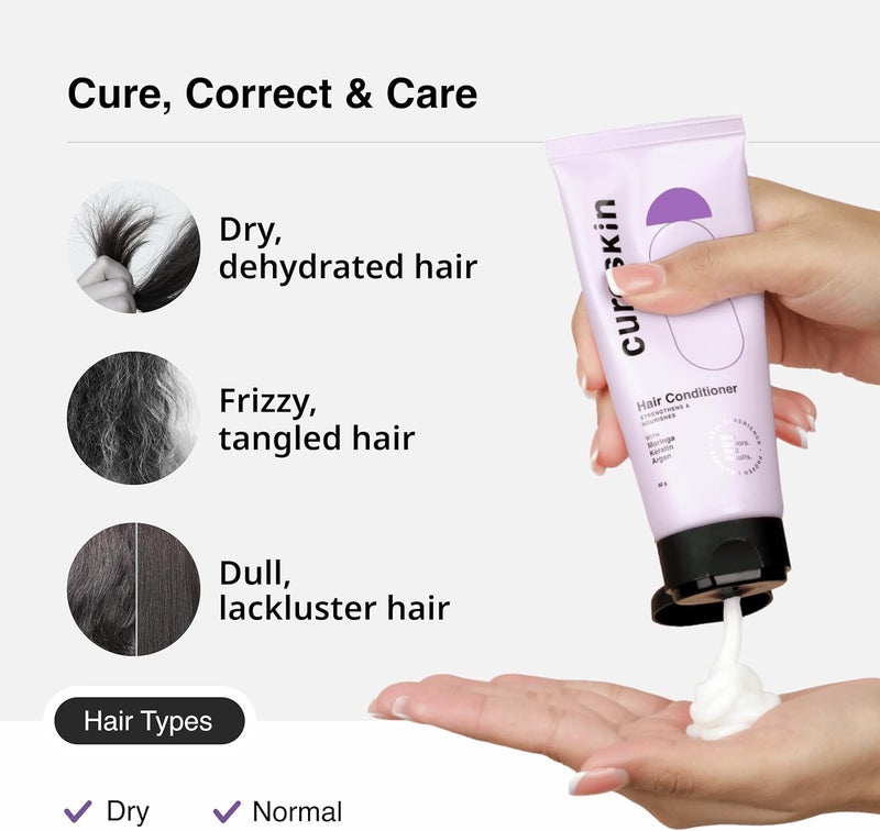 Cureskin Keratin Smooth Conditioner with Moringa, Keratin and Argan | Strenghtens and Nourishes, 80 g (Pack of 1) - Image 3