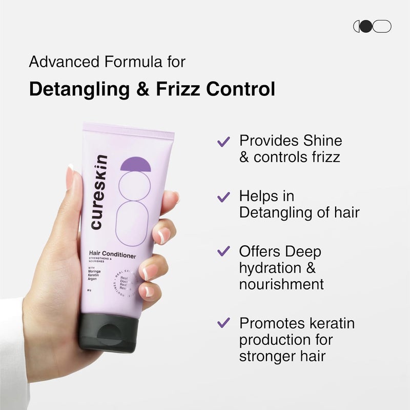 Cureskin Keratin Smooth Conditioner with Moringa, Keratin and Argan | Strenghtens and Nourishes, 80 g (Pack of 1) - Image 1