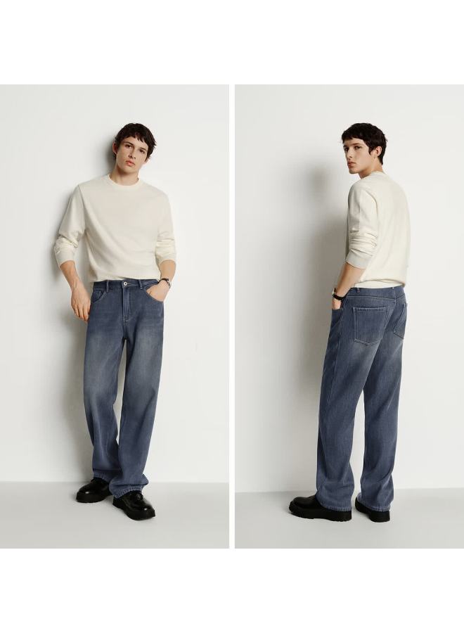 Semir Men's Jeans, Winter Fleece-lined, Thickened, Loose Straight-leg Pants, Vintage Style, Versatile Trousers, 109725124105 - Image 2