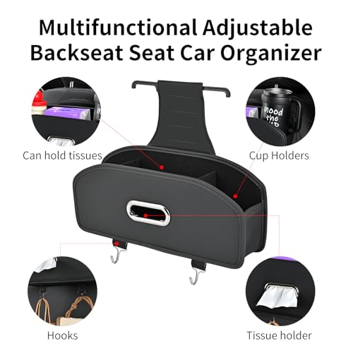 Edotim Backseat Seat Car Organizer, Multifunctional Adjustable Car Organizers and Storage, Universal Car Seat Organizer, Car Tissue Organizer with Cup Holder, Black - Image 3