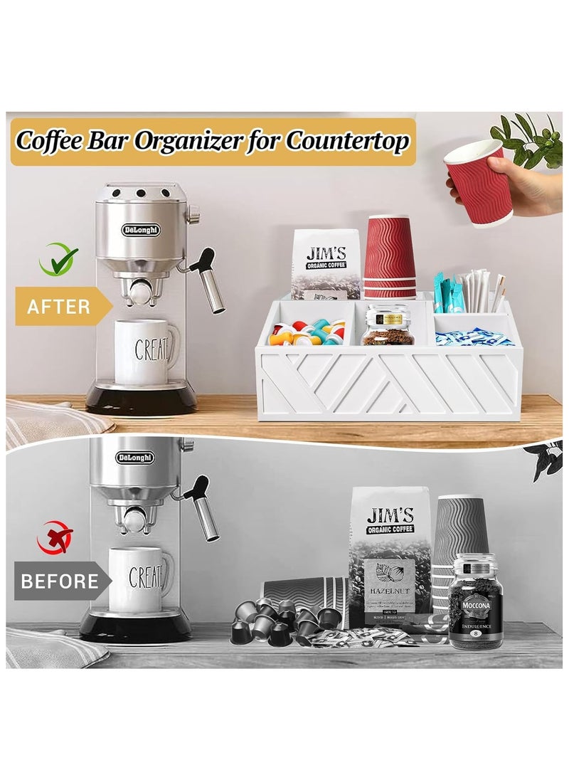 XICEN - Coffee Station Organizer for Counter, Wood Coffee Pods Holder Storage Basket, Coffee and Tea Condiment Storage Organizer (White) - Image 1