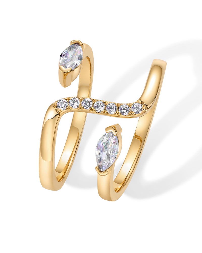 PAVOI 14K Yellow Gold Plated Cubic Zirconia Bypass Open Band Stackable Ring for Women | CZ Statement Eternity Rings | Size 7 - Image 3