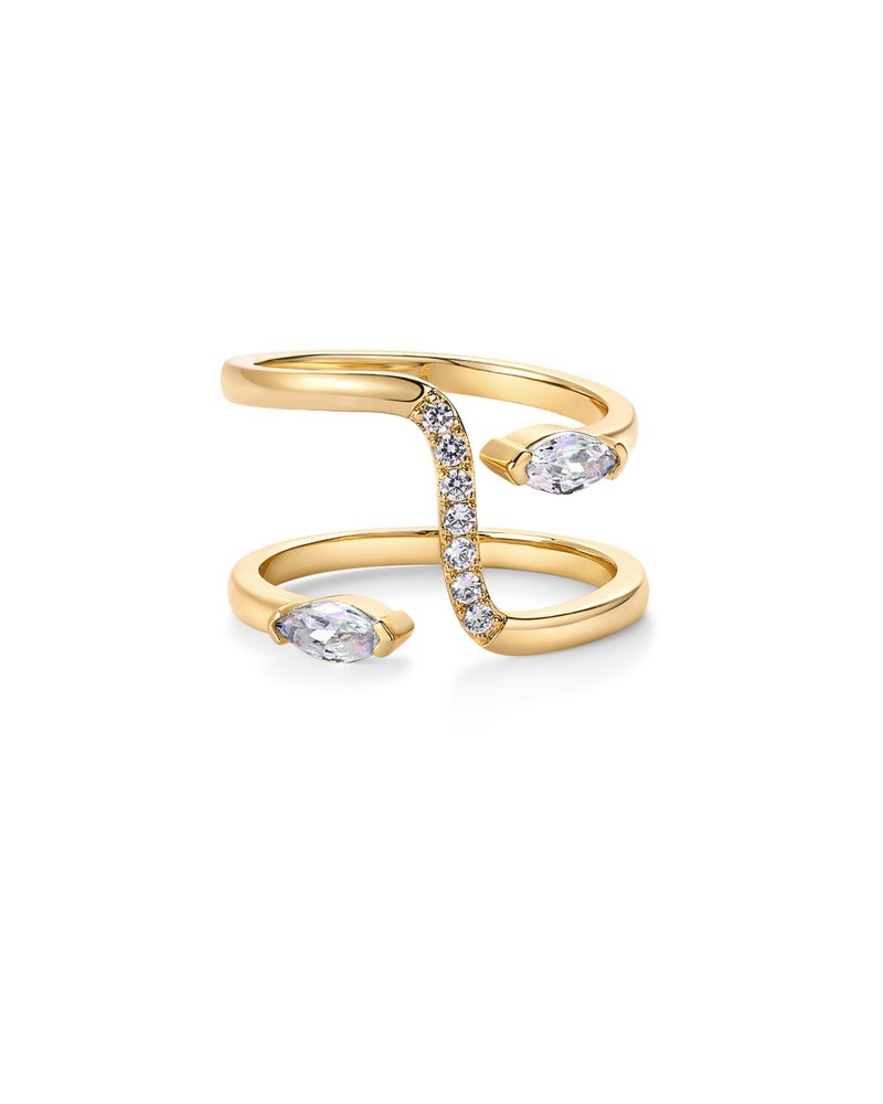 PAVOI 14K Yellow Gold Plated Cubic Zirconia Bypass Open Band Stackable Ring for Women | CZ Statement Eternity Rings | Size 7 - Image 1