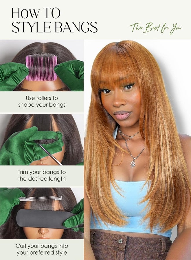 Quantum Love Long Straight Ombre Brown Blonde Wig With Bangs Brown Highlights Layered Wigs for Women Glueless Realistic Synthetic Hair Daily Party Use（Ombre Brown Blonde - Image 4