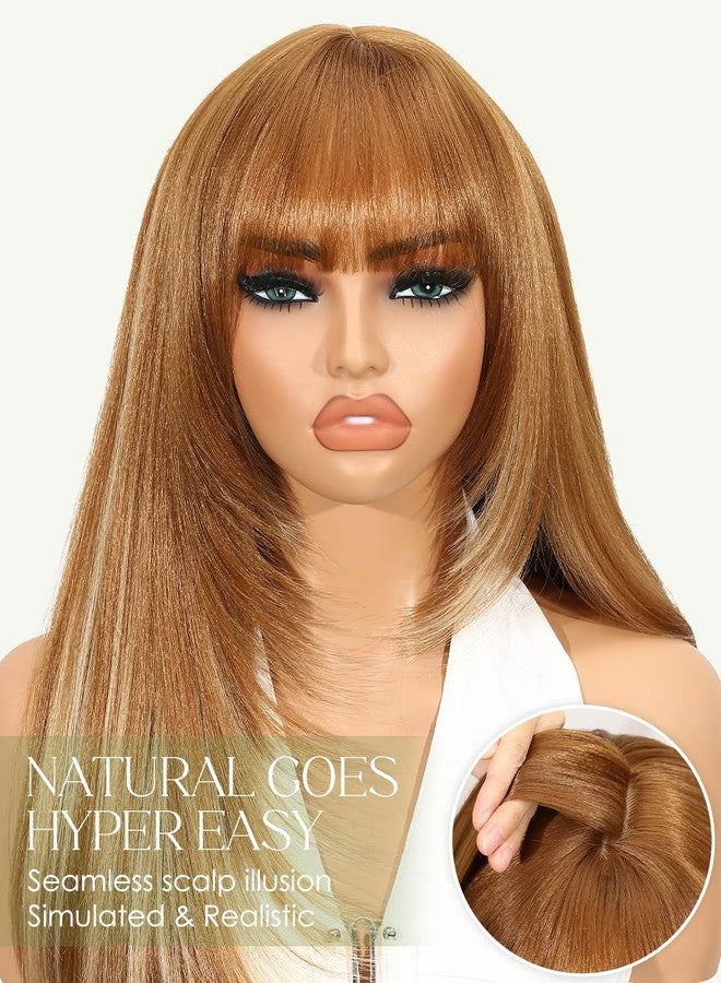 Quantum Love Long Straight Ombre Brown Blonde Wig With Bangs Brown Highlights Layered Wigs for Women Glueless Realistic Synthetic Hair Daily Party Use（Ombre Brown Blonde - Image 2