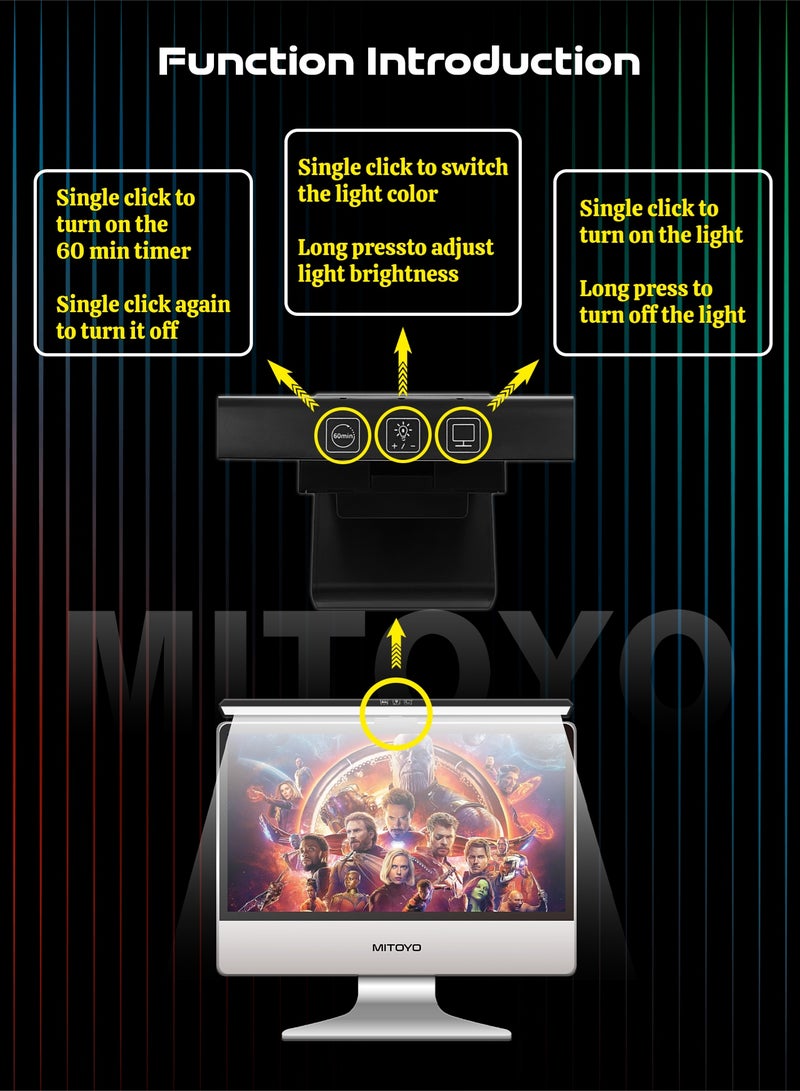 MITOYO Computer Laptop Monitor LED Light - Stepless Dimming - Eye Protection Lamp - 3 Color Temperature - 60 Min Timer - No Flicker - USB Powered - Suitable for Flat Screens and Curved Screens - Image 2