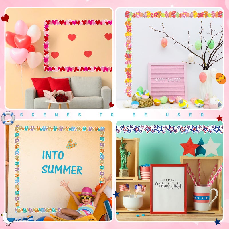 Geyee 360 Pcs Valentines Bulletin Board Borders Decorations Summer St. Patrick's Holiday Spring Easter Valentine Classroom Borders Bulletin Board Trim for Classroom School, 12 Design(Pretty) - Image 5