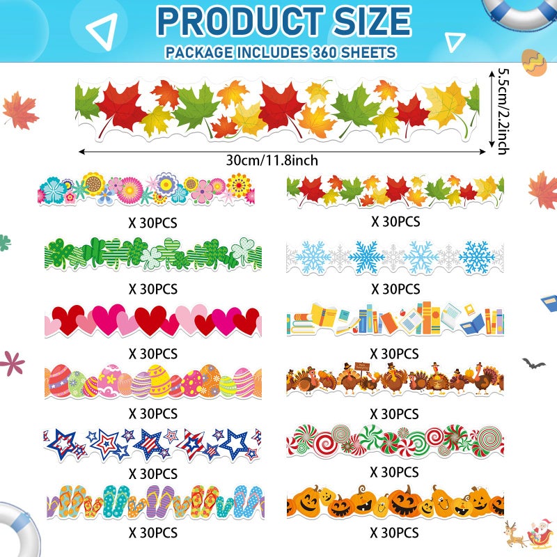 Geyee 360 Pcs Valentines Bulletin Board Borders Decorations Summer St. Patrick's Holiday Spring Easter Valentine Classroom Borders Bulletin Board Trim for Classroom School, 12 Design(Pretty) - Image 2