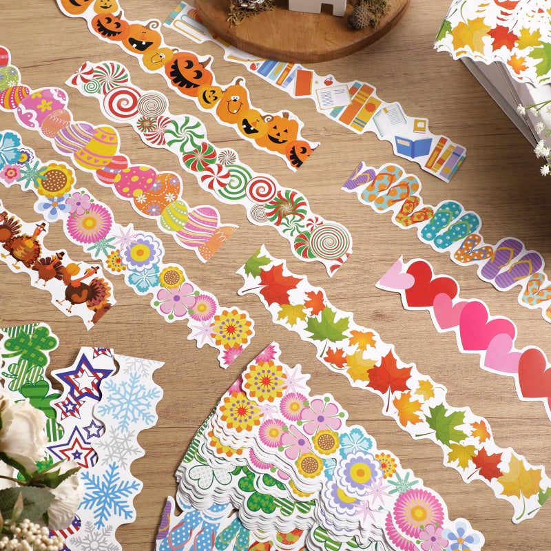 Geyee 360 Pcs Valentines Bulletin Board Borders Decorations Summer St. Patrick's Holiday Spring Easter Valentine Classroom Borders Bulletin Board Trim for Classroom School, 12 Design(Pretty) - Image 4