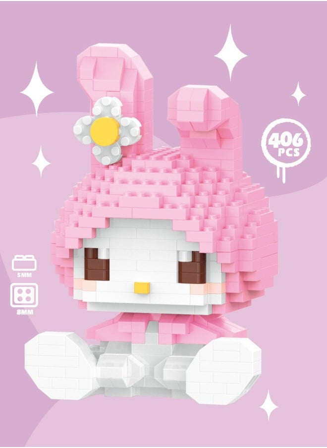 LELE BROTHER - 406PCS Cartoon My Melody Building Bricks Set, Mini Block Building Set, Classic Mini Building Bricks, Assembling Building Blocks Suitable for Boys and Girls Aged 6 and Up - Image 1
