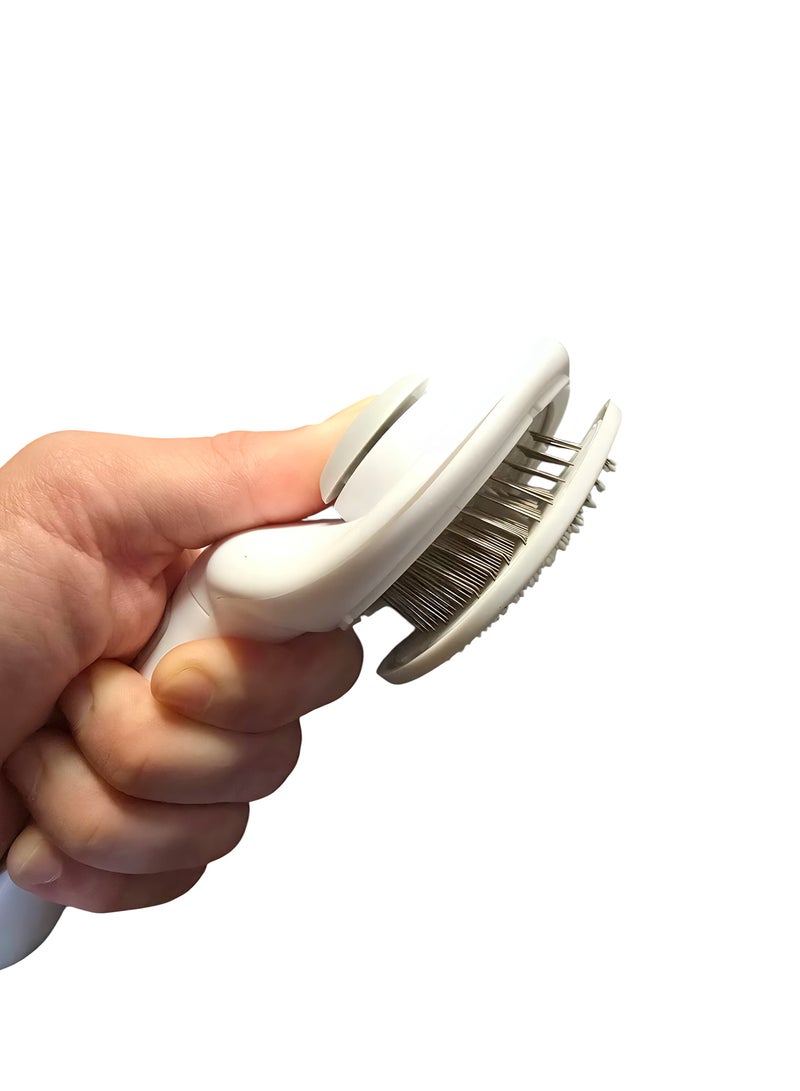 Self Cleaning Slicker Pet Brush, Dog & Cat Grooming Shedding Brush - Easy to Remove Loose Undercoat, Pet Massaging Tool Suitable for Pets with Long or Short Hair (Grey) - Image 4