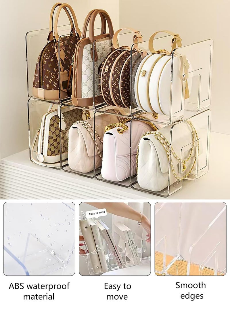 Bag Storage Organizer, 4 Pack Clear Plastic Handbag Shelf Stand, 4 Sections Bags Closet Shelf Divider for Closet, Display Holder Organiser for Purses, Clutches, Wallets, Book - Image 2