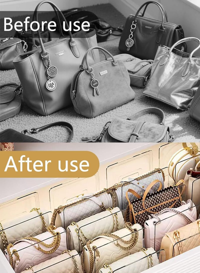 Bag Storage Organizer, 4 Pack Clear Plastic Handbag Shelf Stand, 4 Sections Bags Closet Shelf Divider for Closet, Display Holder Organiser for Purses, Clutches, Wallets, Book - Image 4