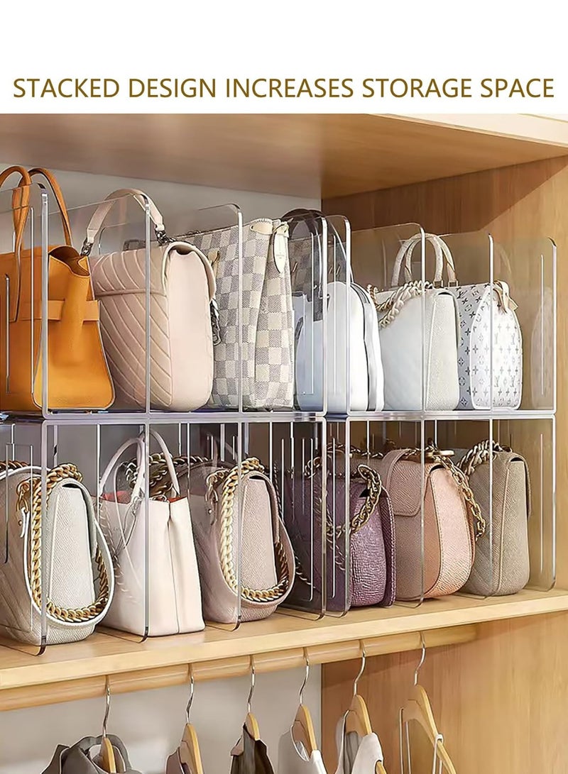 Bag Storage Organizer, 4 Pack Clear Plastic Handbag Shelf Stand, 4 Sections Bags Closet Shelf Divider for Closet, Display Holder Organiser for Purses, Clutches, Wallets, Book - Image 3