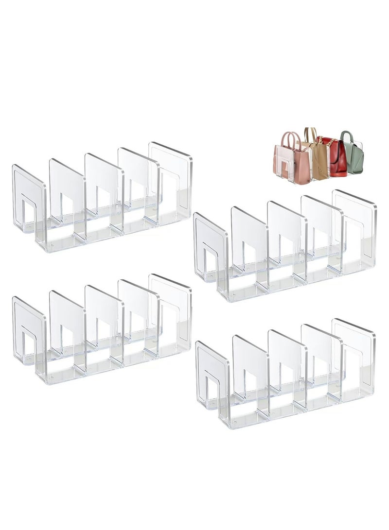 Bag Storage Organizer, 4 Pack Clear Plastic Handbag Shelf Stand, 4 Sections Bags Closet Shelf Divider for Closet, Display Holder Organiser for Purses, Clutches, Wallets, Book - Image 1