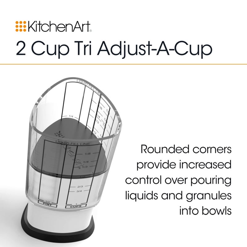 KitchenArt 2 Cup Tri Adjust A-Cup, Easy Pour Measuring Cup, 3.25x3.25x6", Black/White - Image 2