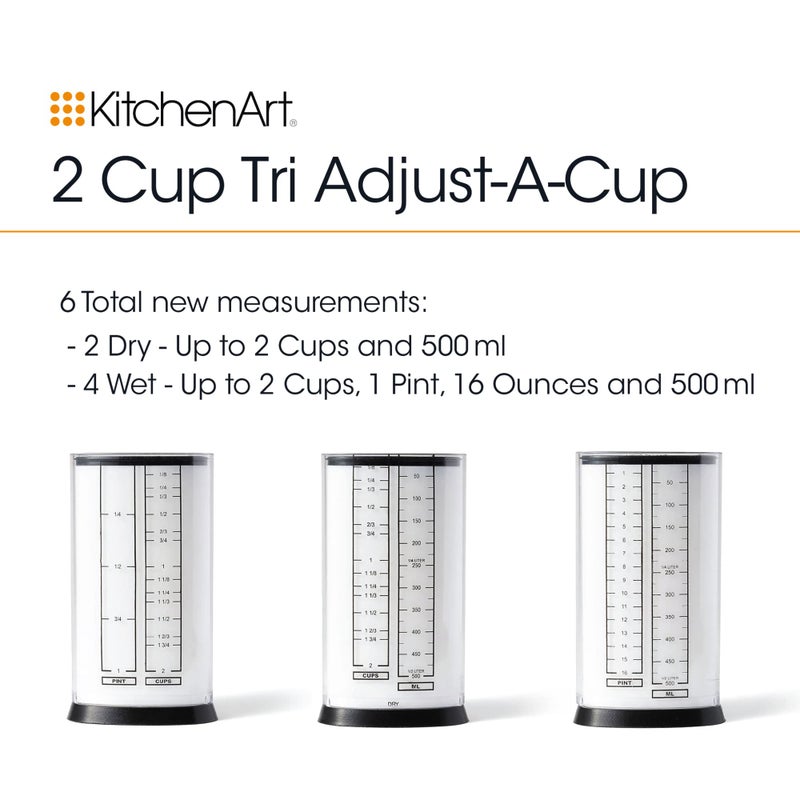 KitchenArt 2 Cup Tri Adjust A-Cup, Easy Pour Measuring Cup, 3.25x3.25x6", Black/White - Image 3