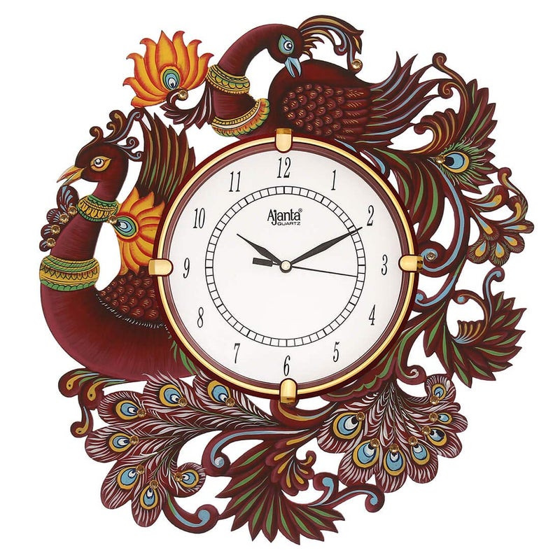 CIRCADIAN Ajanta Desginer Wooden Ethnic Handpainted Wall Clock for Home Living Room Office (13inch*13inch) - Image 1