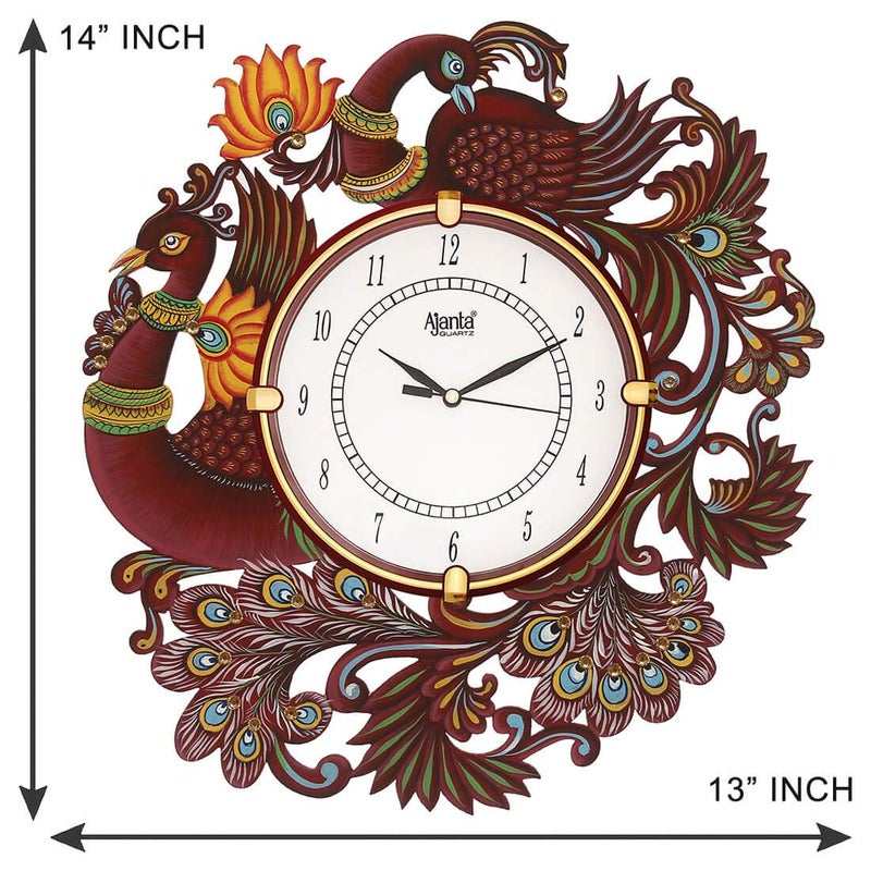 CIRCADIAN Ajanta Desginer Wooden Ethnic Handpainted Wall Clock for Home Living Room Office (13inch*13inch) - Image 3