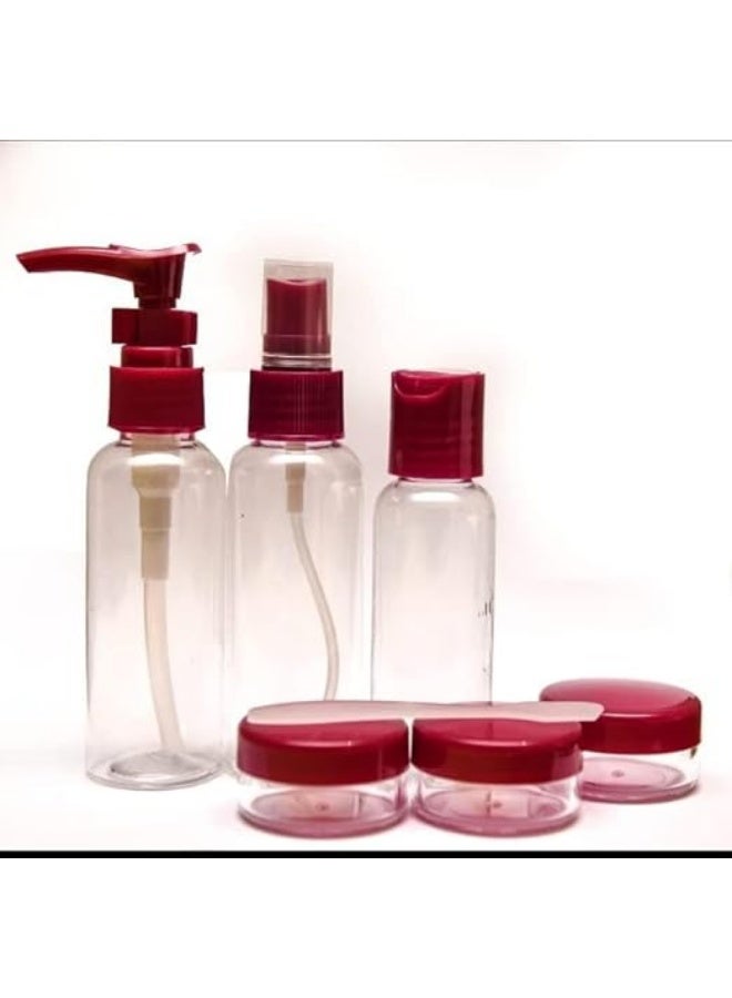 Generic Set of 6 Empty Plastic Travel Bottles, Leak-Proof Travel Toiletry Essentials, Features 2 Liquid Containers, 1 Spray Bottle, and 3 Cream Jars for Your Makeup 232  - Image 1