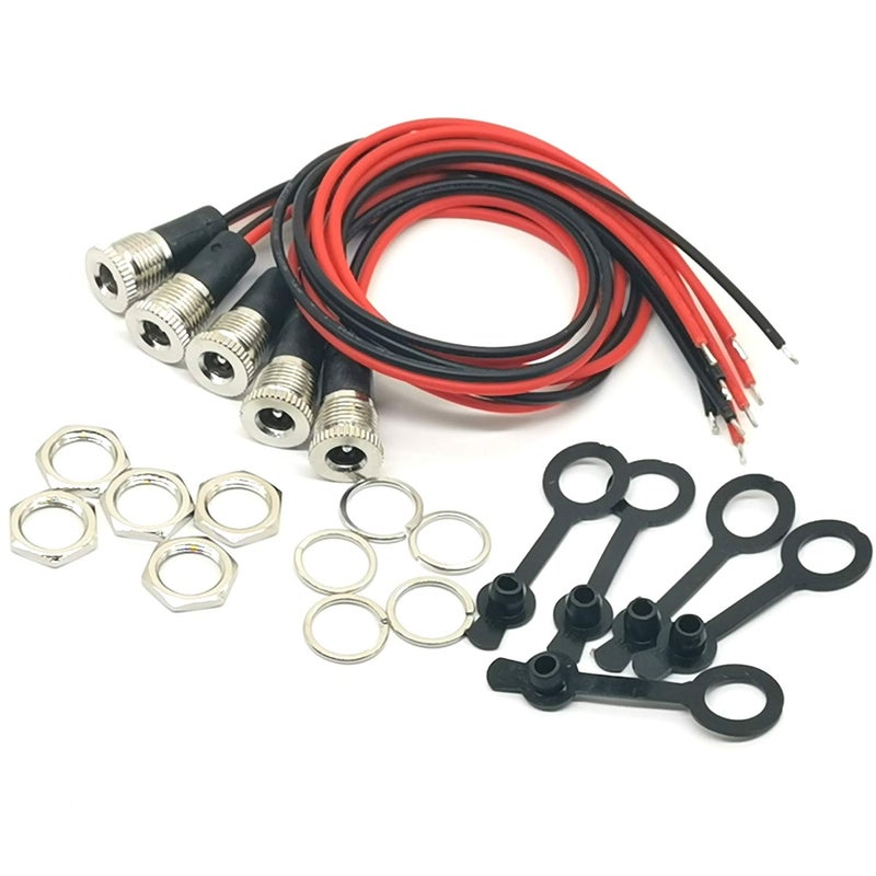 AYECEHI 5Pack 5.5 x 2.1 MM 10A DC-099 Power Jack Cord Socket Threaded Female Mount Connector Adapter with Waterproof Cover Cap - Image 1
