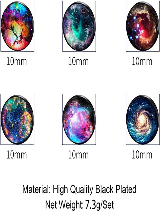 SIISPRI 6Pairs Galaxy Mens Earrings Set Hypoallergenic Surgical Stainless Steel Round Circle Button Stud Post Earrings 10MM, Stainless Steel, No Gemstone - Image 3