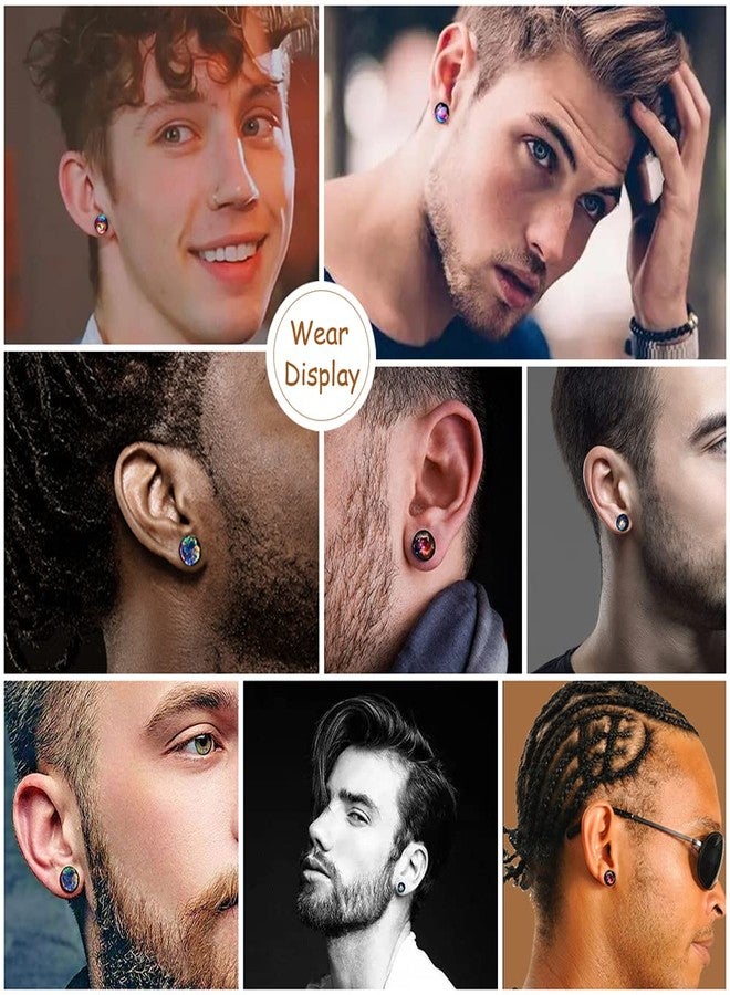 SIISPRI 6Pairs Galaxy Mens Earrings Set Hypoallergenic Surgical Stainless Steel Round Circle Button Stud Post Earrings 10MM, Stainless Steel, No Gemstone - Image 5