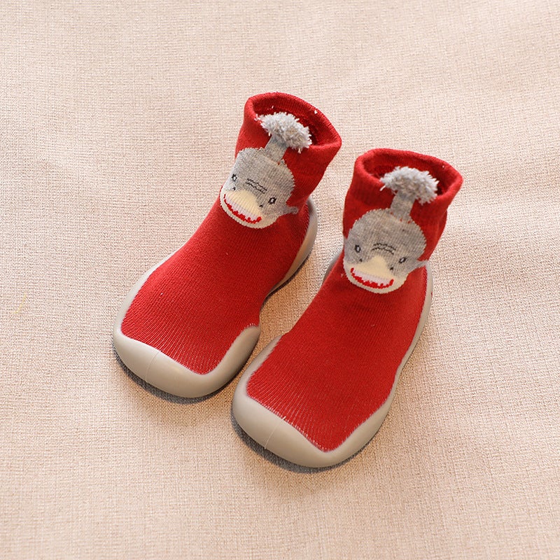 Kids Cartoon Sock Shoes Spring Autumn Anti-Slip Mid-Tube Red Whale (gray bottom) 
