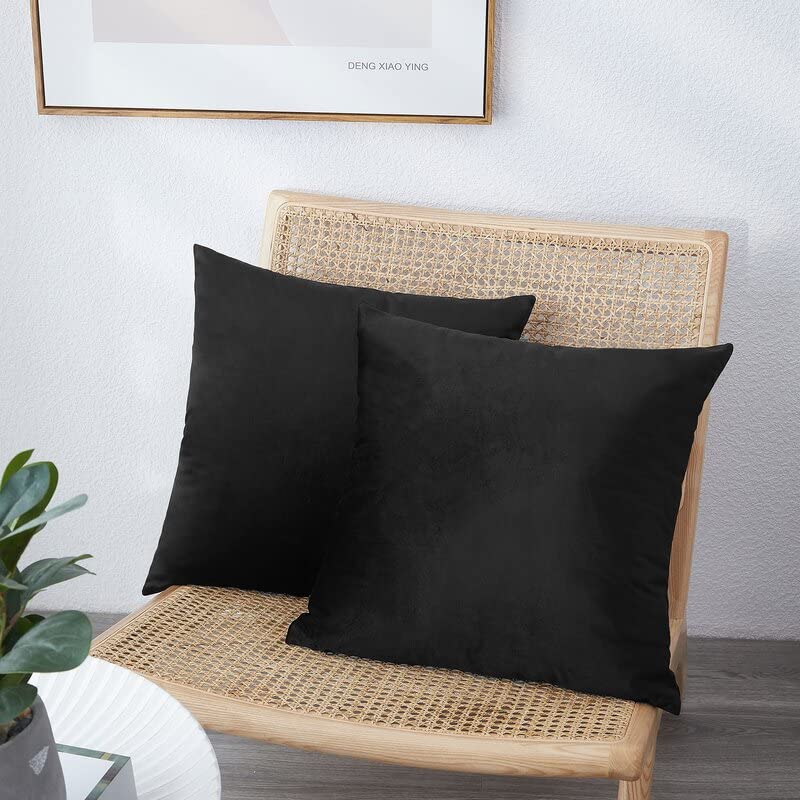 NiNi ALL Decorative Throw Pillow Covers Pack of 2 Velvet Throw Pillow Cases for Couch Pillows Cover Bedroom Living Room Outdoor, Pillow Covers 12x12 Inch Black - Image 2