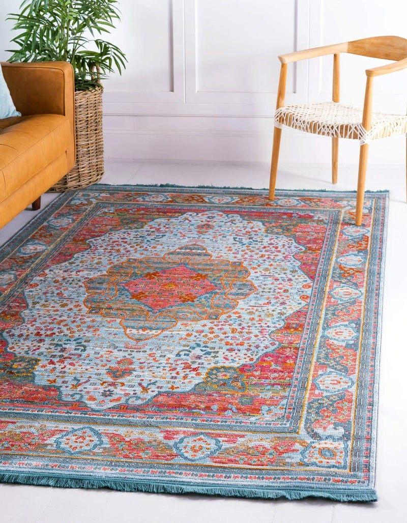 Unique Loom Baracoa Collection Area Rug  Malecon 5 5 x 8 Rectangle Light Blue Orange