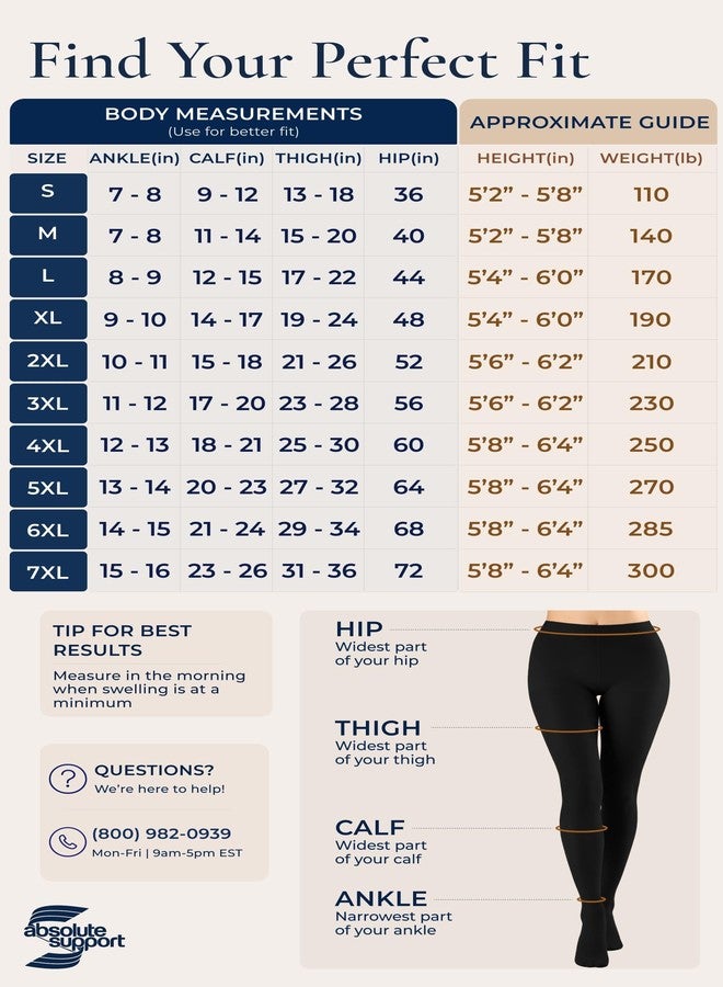 جوارب ضاغطة للنساء بمقاسات كبيرة، ضغط 20-30 ملم زئبق - جوارب ضاغطة متدرجة غير شفافة لعلاج الوذمة اللمفية، وآلام الساق، والتورم، والوذمة، وما بعد الجراحة - أسود، مقاس 3XL - A204BL6 - Image 5
