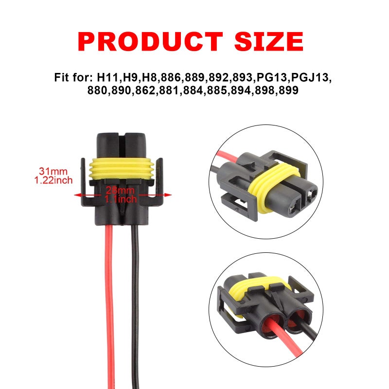Trepb H11 H8 Wiring Harness with Tinned Copper & Teflon Jacket - Headlight Fog Light Pigtail Connector Plug Kit, Low Beam Socket Adapter for H11 H8 LED Bulbs, Automotive Electrical Replacement - Image 3