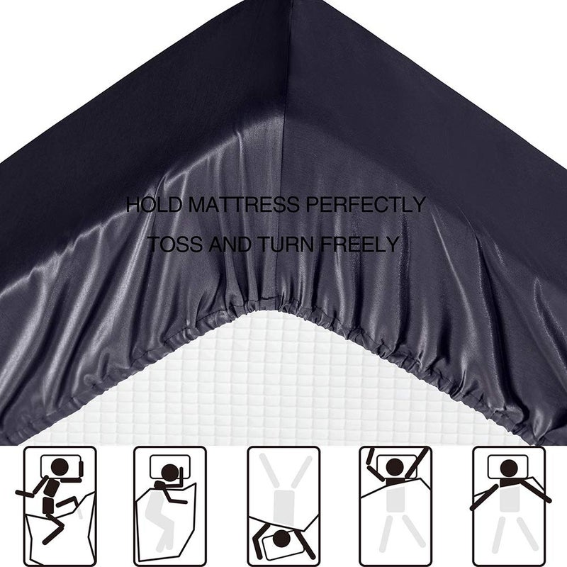 Luxbedding Satin Bed Sheets Full Size Sheet Sets, Black Silk Sheets, 4 - Pieces Soft Bedding Set with 1 Deep Pocket Fitted Sheet,1 Flat Sheet,2 Pillowcase - Image 3