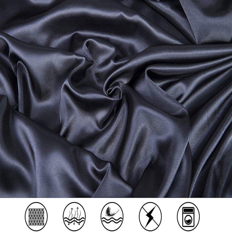 Luxbedding Satin Bed Sheets Full Size Sheet Sets, Black Silk Sheets, 4 - Pieces Soft Bedding Set with 1 Deep Pocket Fitted Sheet,1 Flat Sheet,2 Pillowcase - Image 2