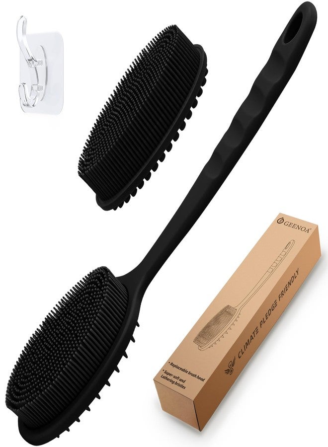 GEENOA Silicone Back Scrubber, Soft Silicone Loofah with Handle, Gentle Exfoliating Back Scrubber, Back Brush Bath Brush with Two Dual-Side & Detachable Brush Heads(Black-Two Heads) - Image 1