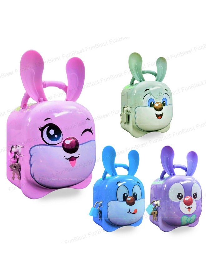 فنبلاست حصالة نقود للأطفال من فن بلاست - صندوق نقود على شكل أرنب، حصالة نقود معدنية لتوفير المال مع مفتاح وقفل للأطفال، حصالة نقود للأطفال، هدية إرجاع للأطفال (لون عشوائي) - Image 1