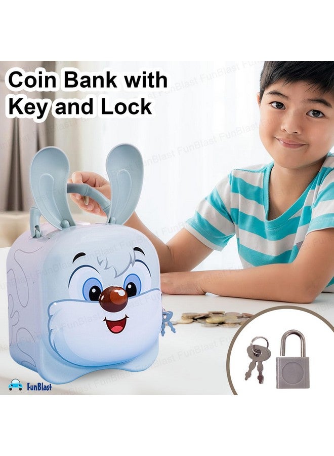 فنبلاست حصالة نقود للأطفال من فن بلاست - صندوق نقود على شكل أرنب، حصالة نقود معدنية لتوفير المال مع مفتاح وقفل للأطفال، حصالة نقود للأطفال، هدية إرجاع للأطفال (لون عشوائي) - Image 5
