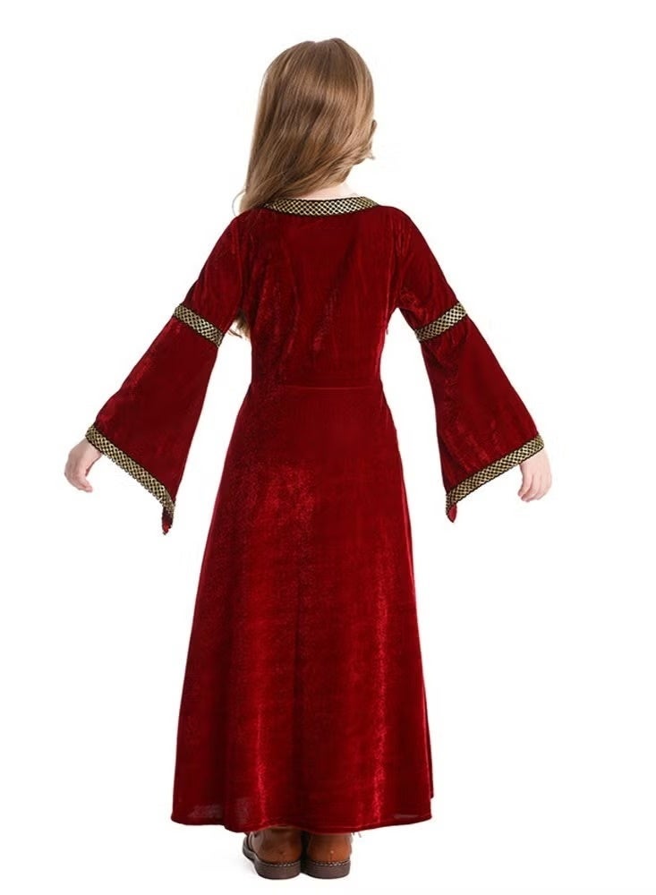 general Girls Retro Medieval Girls Clothing, Halloween Costume Palace Style Trumpet Sleeve Long Dress - Image 4