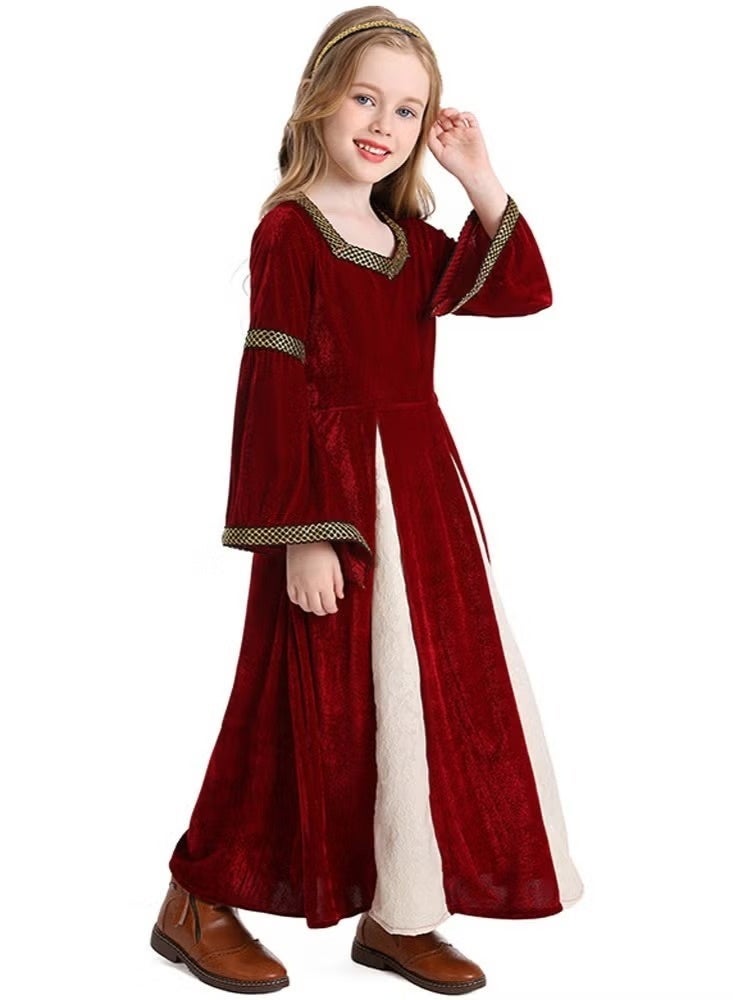 general Girls Retro Medieval Girls Clothing, Halloween Costume Palace Style Trumpet Sleeve Long Dress - Image 3